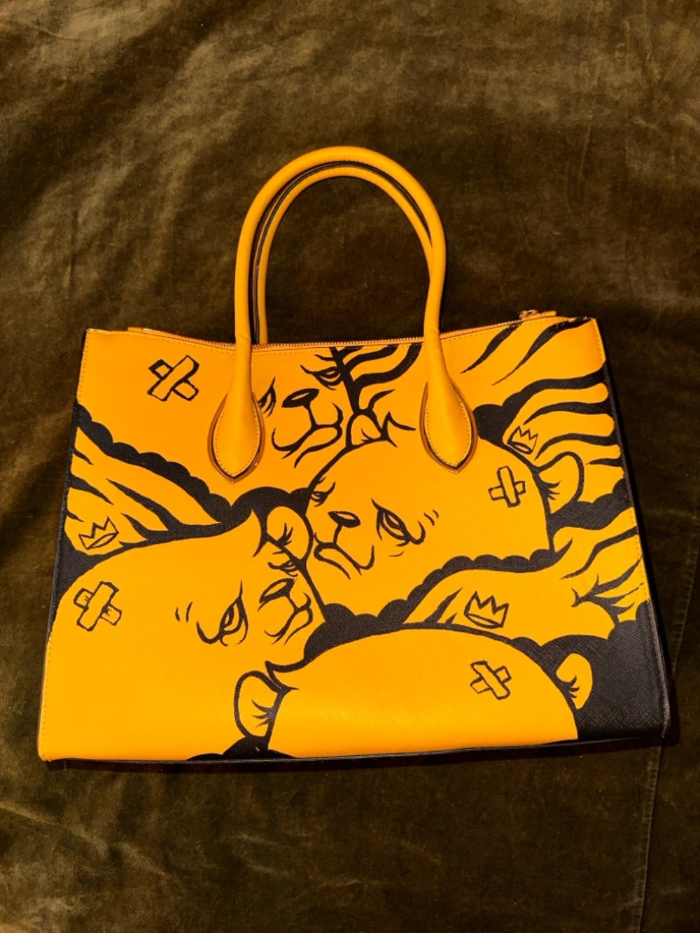 JC Rivera The Bear Champ Yellow Black Graphic Bear Tote Bag Purse
